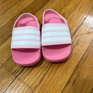Adidas Kids Pink and White Slide Sandals